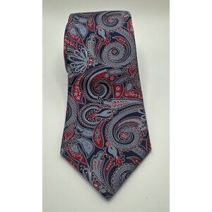 DANIEL CREMIEUX Men's 100% Silk Handmade Paisley Tie Navy Blue Red White